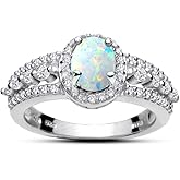 Ice Gems Sterling Silver Created Opal and White Topaz Oval Ring