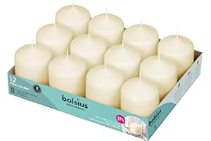 BOLSIUS 12 Ivory Pillar Candles Bulk - 2.3 x 3 inch Candle Set - 17 Hours Clean Burning - No Palm Oil - 0% Animal Fat - Premium European Quality - Wedding, Party, Dinner & Emergency Candles