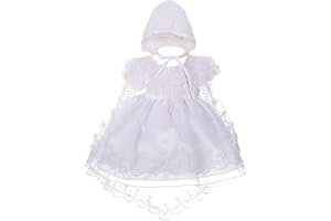 Dressy Daisy Baby Girls' Beaded Scalloped Embroideries Baptism Christening Gown White Dress with Lace Cape and Bonnet