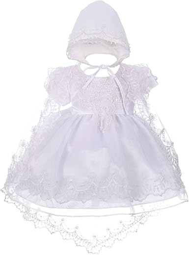 Lito Angels Robe Bapteme Pour Fille Bebe Robe En Dentelle De Satin Blanche Avec Cape Et Bonnet Taille 0 3 Mois Amazon Fr Vetements Et Accessoires