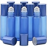 Kesell Glass Roller on Bottle, 10ml Refillable Essential Oil Bottle with Stianless Steel Ball, Pack of 10, Blue