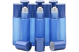 Kesell Glass Roller on Bottle, 10ml Refillable Essential Oil Bottle with Stianless Steel Ball, Pack of 10, Blue