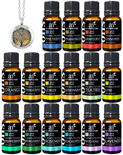 ArtNaturals Therapeutic-Grade Aromatherapy Essential Oil Set â€“ (16 x 10ml) Included Aromatherapy Necklace - Top 16 Pure of the Highest Quality Oils â€“ Peppermint, Tea Tree, Lavender, and Eucalyptus