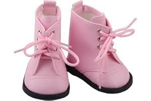 MSYO Doll Shoes for 18 Inch Dolls-High-Top Ankle Boots with Lace-Up Closure,Durable PU Leather Baby Doll Shoes for Girl Boy Dolls (6 Colors),Perfect Fashion Doll Accessories & Gift for Kids（Pink）