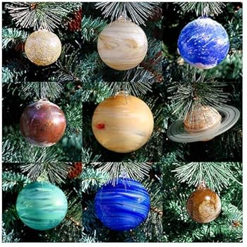 Blown Glass Solar System Ornament Set 9 Planets With Sun