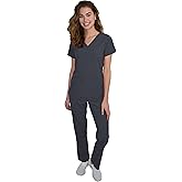 Green Town Scrubs for Women Scrub Set - V-Neck Top and Straight Leg Pant, 5 Pockets, Easy Care-Pewter-Medium