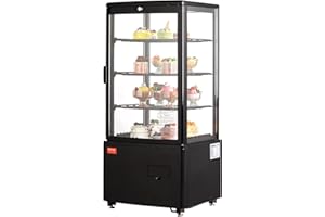 VEVOR XC-78L(1R) Cake Refrigerated 3 Cu.Ft./85L Countertop Pastry, Commercial Display Case with LED Lighting, TURBO, Frost-Free Air-Cooling, Locked Door for Bakery, 18.8 x 16.9 x 38 in, Black