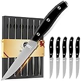 Steak Knife Set of 6, ZENG Serrated Steak Knives Sets - Stainless Steel Steak Knifes Set, Dinner Steak Knife Sets of 6 Ultra 