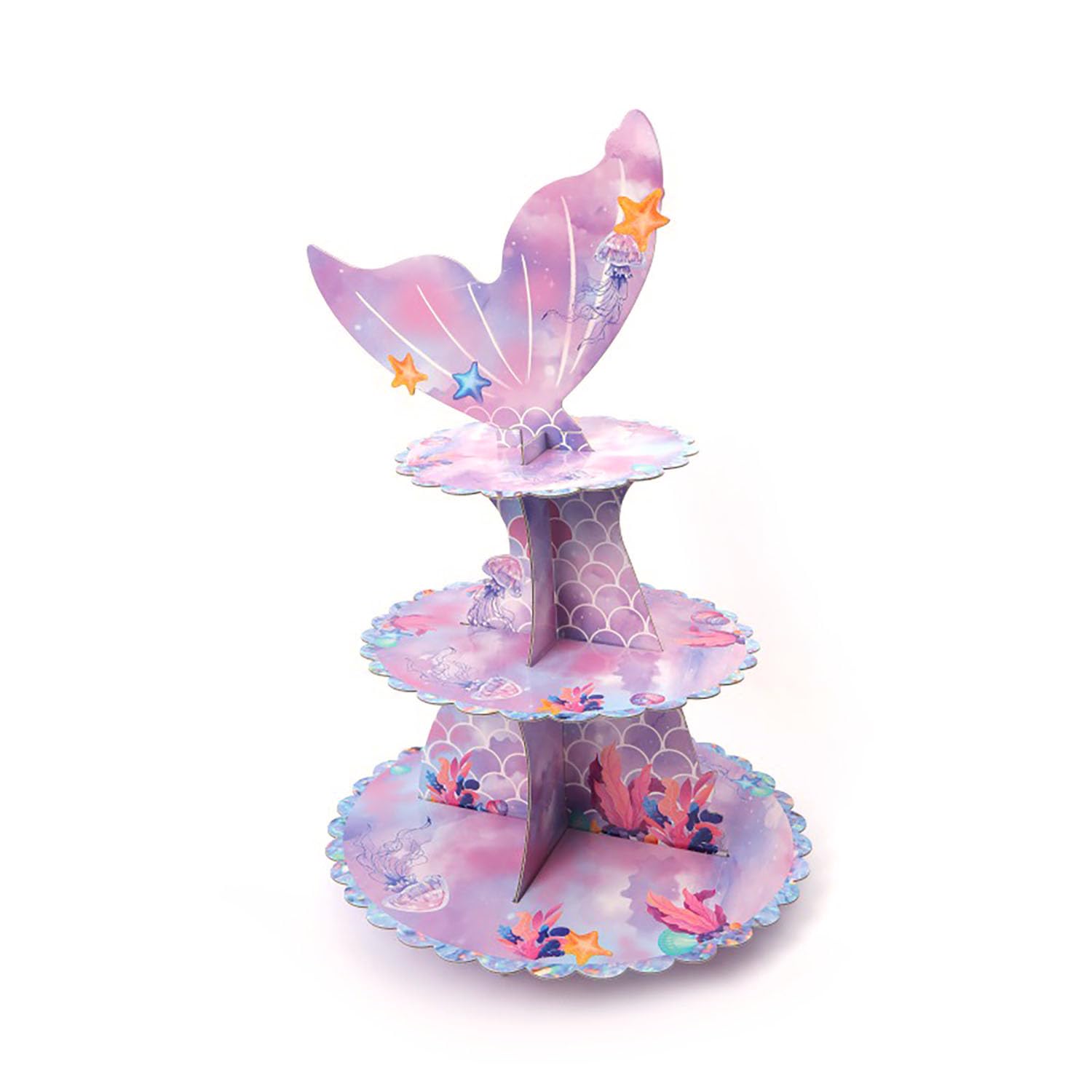 Photo 1 of 3 Tier Mermaid Cupcake Stand Mermaid Birthday Party Decorations Baby Shower Cake Holder Birthday Dessert Stand for Mermaid Ocean Under The Sea Party Supplies (Mermaid 1pcs)