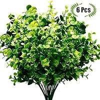 TEMCHY Artificial Plants Faux Boxwood Shrubs 6 Pack, Lifelike Fake Greenery Foliage with 42 Stems for Garden, Patio Yard, Wedding, Office and Farmhouse Indoor Outdoor Decor