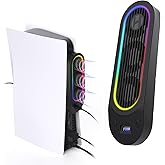 PS5 Accessories Cooling Fan with 9 LED Light, Quiet PS5 Cooler with Auto Adjustable Speed/Auto On/Off, USB 3.0 Port Compatible with PlayStation 5 Digital & Discs Edition Black
