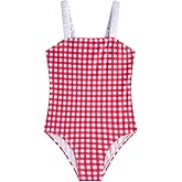 LIZENS Girls One Piece Swimwear Checker Print Ruffles Bathing Suit for Kids Size 2-12
