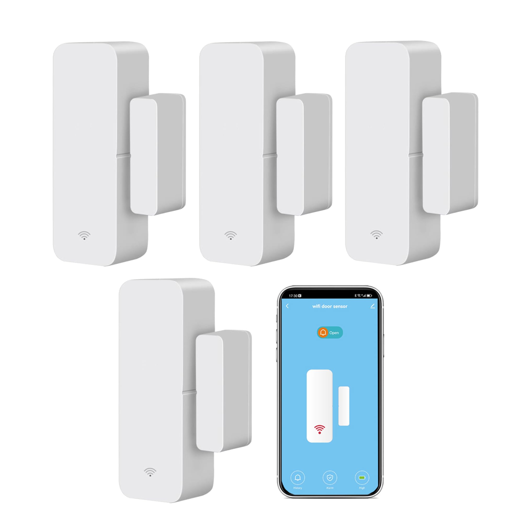 WiFi Door Sensor Window Detector: Smart Window Contact Sensor, Wireless Magnetic Door Open Detector with Free Notification Alerts, Compatible with Alexa Google Assistant (4-Pack) — image 1