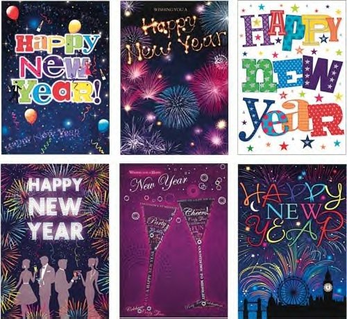 PACK OF 12 - Happy New Year Cards (Assorted Designs)