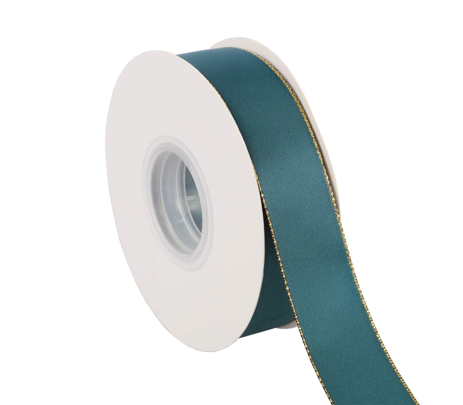 ITIsparkle 25mm Width Double Faced Satin Ribbon 22 Meters with Gold Edges, 25mm X 25M - Teal
