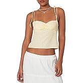 Women Y2k Gingham Tank Tops Tie Shoulder Sleeveless Camisole Lace Trim Ruched Bust Cami Crop Top