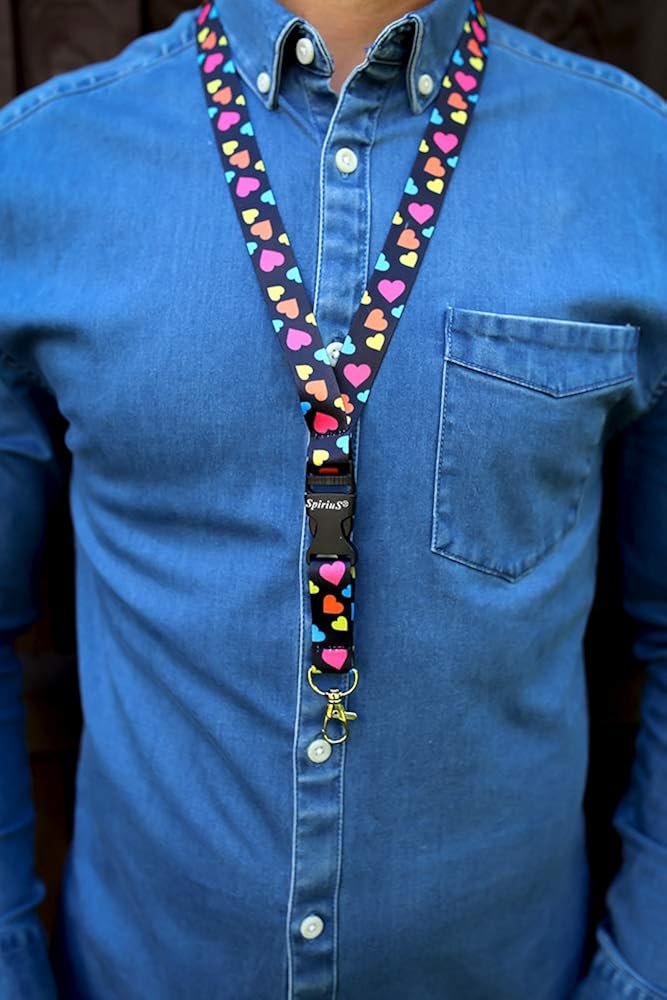 Lanyard neck strap for id card badge holder with safety clip breakaway 2cmx43cm SpiriuS (Multi Hearts), Multicolor, 5 7/8 - Image 3