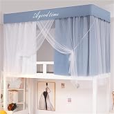 YWSXHS Bunk Bed Curtains with Frame, Top Bunk Bed Canopy with Blackout Curtains for Twin Size, Privacy Dorm Curtain, Loft Bed Curtains for Dorm College(Light Blue,74.8x35.4x43.3in)