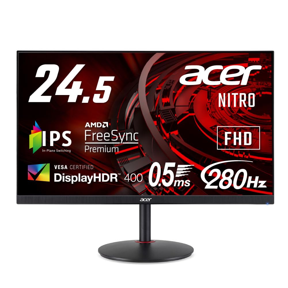 Acer ゲーミングモニター Nitro XV252QZbmiiprx 24.5インチ IPS 非光沢 フルHD 0.5ms 240Hz HDMI (280Hz DisplayPort/オーバークロック) AMD FreeSync™ Premium VESA DisplayHDR 400 スピーカー内蔵 VESAマウント対応 高さ調節 チルト スイベル ピボット レス商品画像