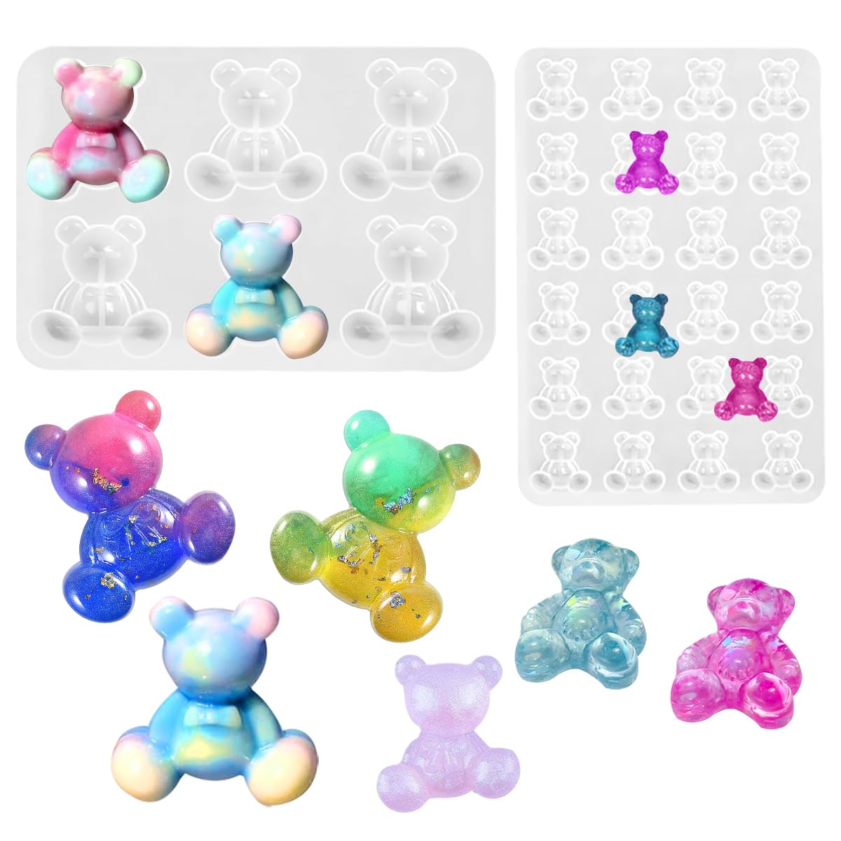 2 PCS Epoxy Resin Moulds Silicone,3D Teddy Bear Silicone Resin Molds,Fondant Moulds for Cake for Epoxy Casting, DIY Pendant Key Chain Ornament Art Crafts