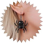 Erimberate Punk Spider Dangle Earrings Black Spider Drop Earrings Large Ruby Spider Hook Earrings Halloween Statement Spider Earrings Jewelry for Women Gifts