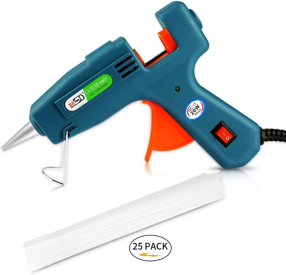 Glue Gun, AOFU Mini Hot Melt Glue Gun with 25 Pieces Gule Sticks for DIY Arts, Hobby, Craft, Mini, Metal, Wood, Glass, Card, Fabric, Plastic, Ceramics, Heats up Quickly (20W)