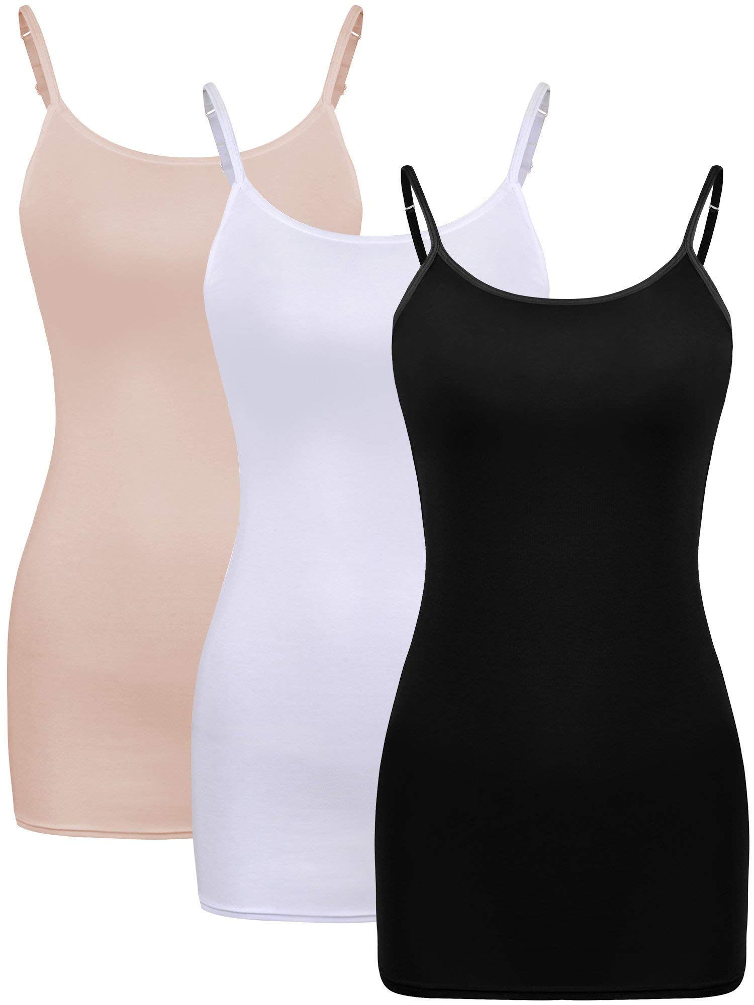 Photo 1 of *** UNKNOWN SIZE** WILLBOND 3 Pieces Women Basic Long Tanks Adjustable Spaghetti Strap Camisole Top (,)
