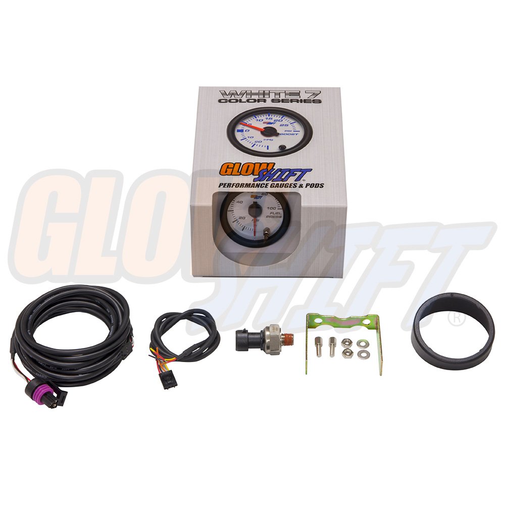 GlowShift White 7 Color 100 PSI Fuel Pressure Gauge Kit Includes