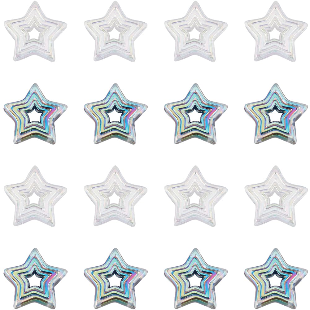 SUNNYCLUE 1 Box 50Pcs 2 Colors Hollow Acrylic Star Beads White Star Bead AB Color Rainbow Black Shiny Stars Small Spacer Loose Bead for Jewellery Bracelet Necklace Earring Keychain DIY Craft Decor