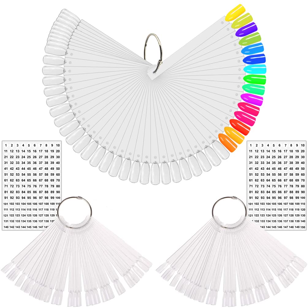 KINGMAS 150 Pcs Nail Swatches Sticks with Ring, Clear Nail Art Color Display False Nail Tips Polish Practice Sticks (1~150 Number Posted)
