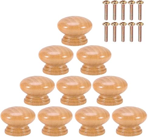 Oumefar 10Pcs Wood Round Mushroom Drawer Handles - Cabinet Knobs With Screws For Furniture, Closet, Cupboard - View #3
