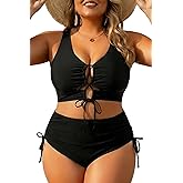 Women Plus Size Two Piece Swimsuit - Tummy Control Bikini Sexy Lace Up Bathing Suits Cutout Swimwear 2025