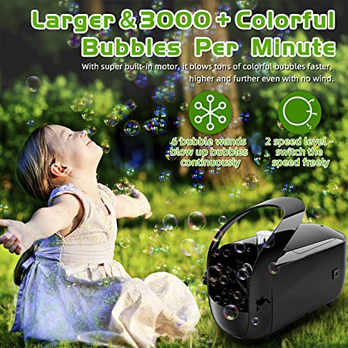 NPET Bubble Machine, Automatic Bubble Blower, 3000+ Bubbles Per Minute, Portable Bubble Maker for Kids, Operated by Plug-in or Batteries, Bubble Toys for Indoor Outdoor Birthday Party