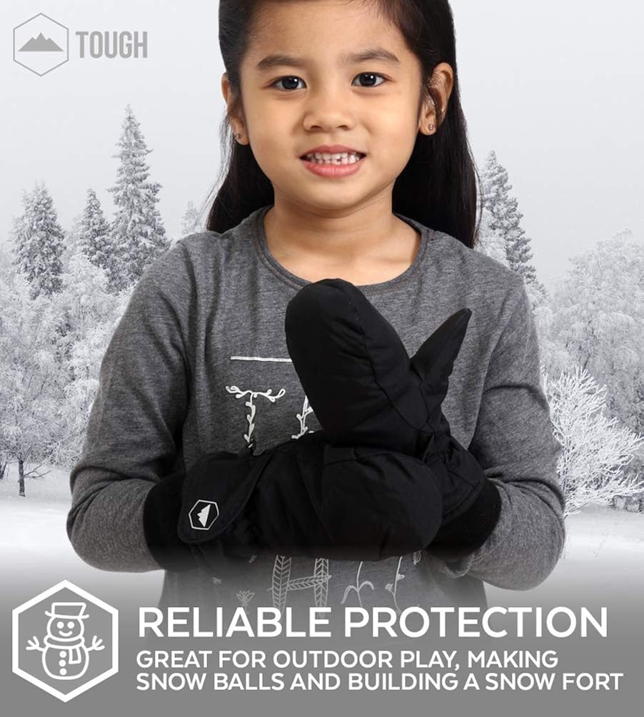 Kids Winter Mittens - Toddler Snow & Ski Mittens for Boys & Girls - Waterproof Children & Youth Mitts Gloves: Clothing