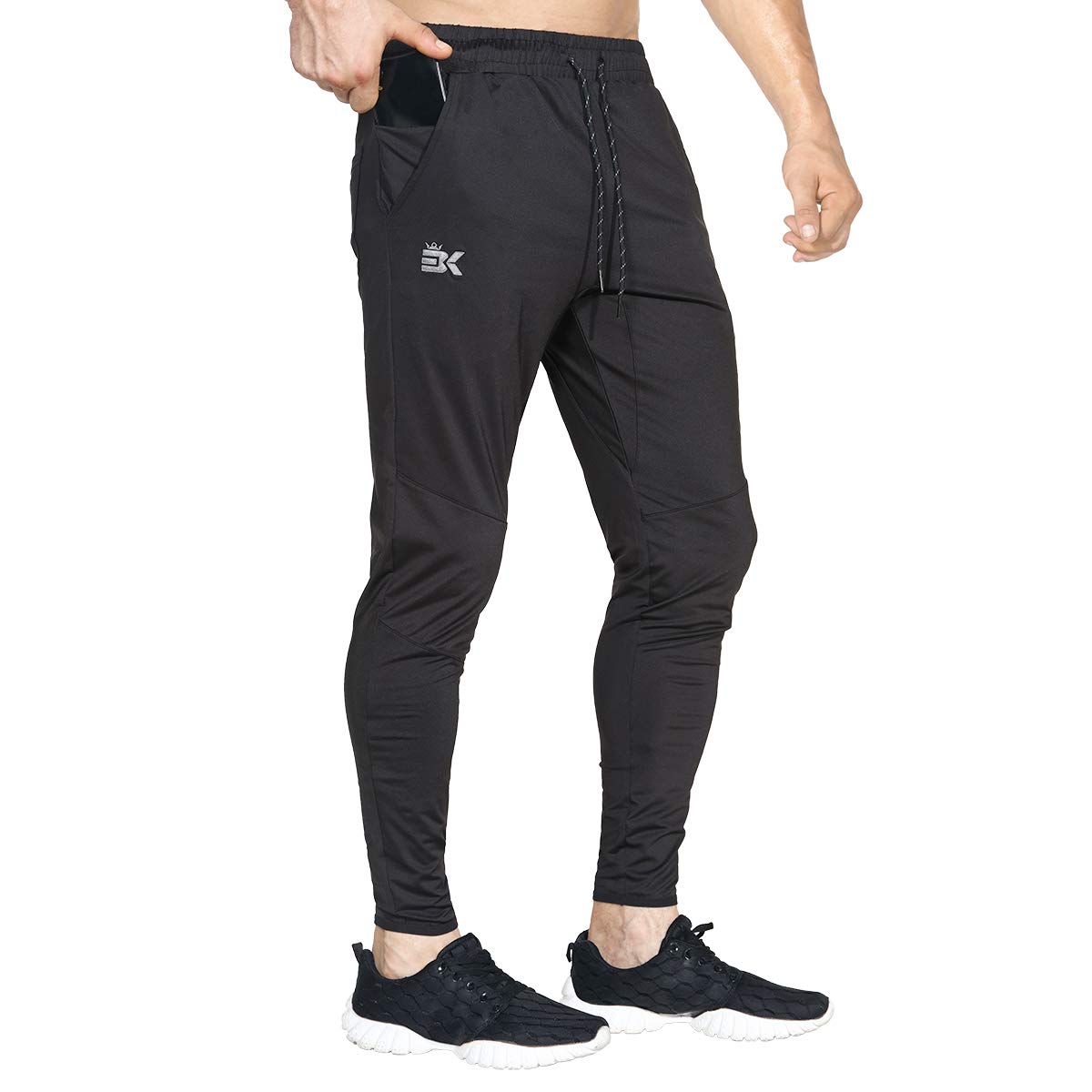 Photo 1 of BROKIG Mens Lightweight Gym Jogger Pants,Men's Workout Sweatpants with Zip Pocket(Black,Large)