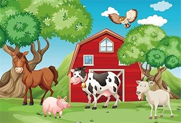 Amazon Com Ofila Cartoon Farm Animals Backdrop 7x5ft Barn