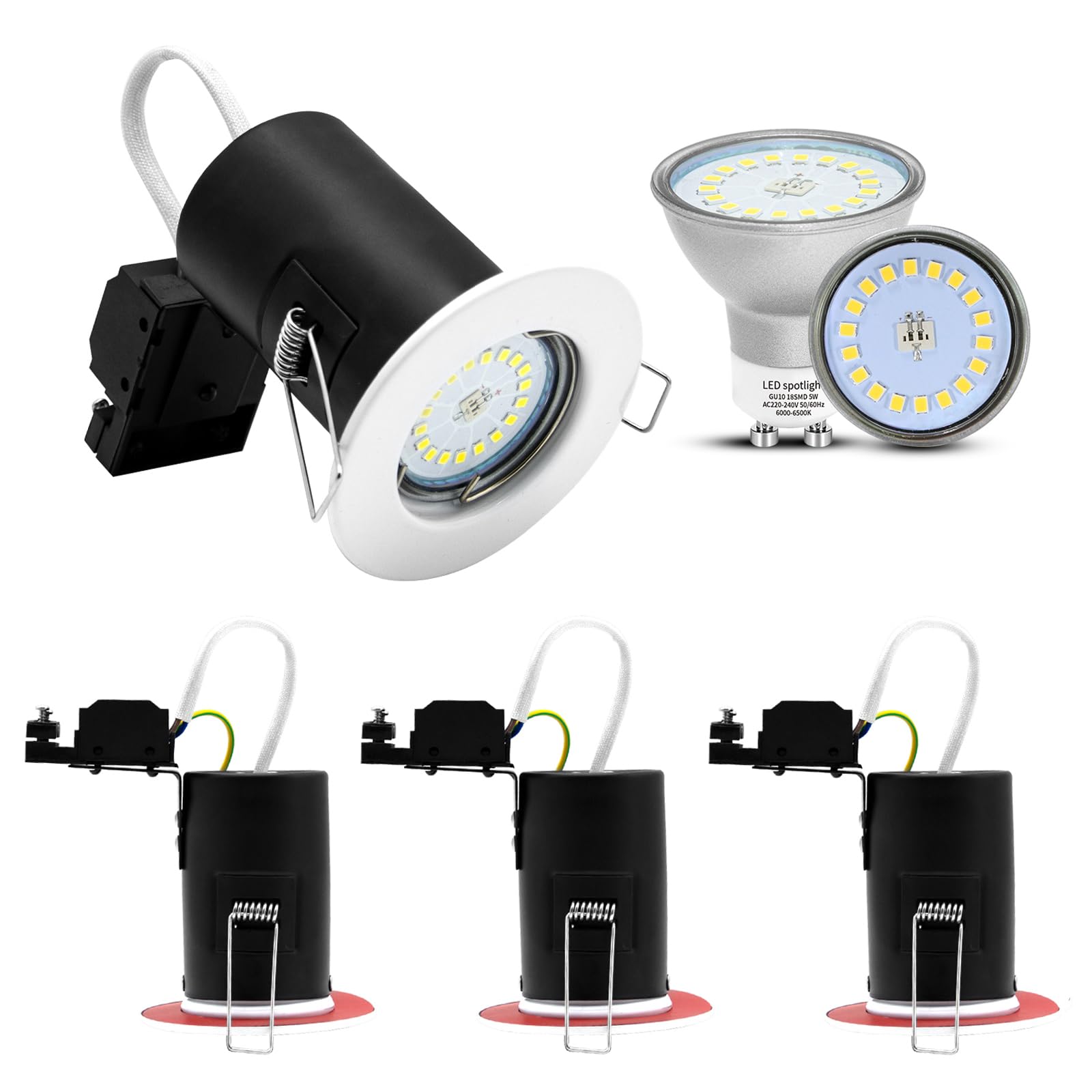 Wondlumi 4X Fire Rated GU10 Downlights, White Recessed Ceiling Lights IP20 Spotlights Fitting 240V, Incl. 5W GU10 Bulbs Warm White