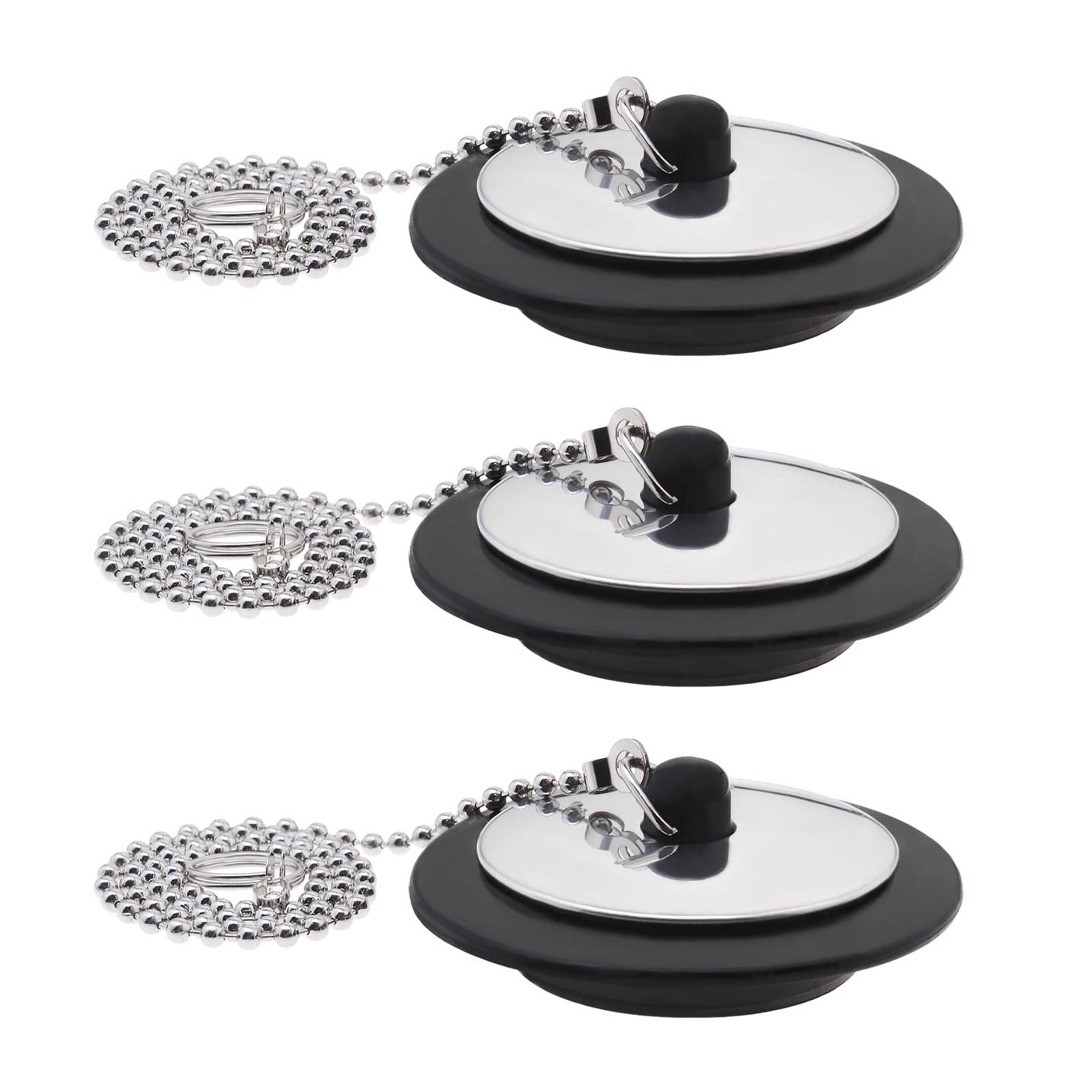 EMSea 3X Bath Plug 43 mm Universal Sink Plug Drain Stopper with Ball Chain and Hanging Ring Rubber Drain Cover Trap Strainer Replacement for Bathtub Sink Bathroom Kitchen Home