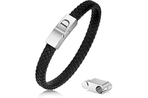 FOCOOG Leather Bracelets for Mens Gifts - Premium Genuine Leather Adjustable Stainless Steel Magnetic Clasp Mens Initial Bracelet, Unique Gifts for Men Husband Dad Son