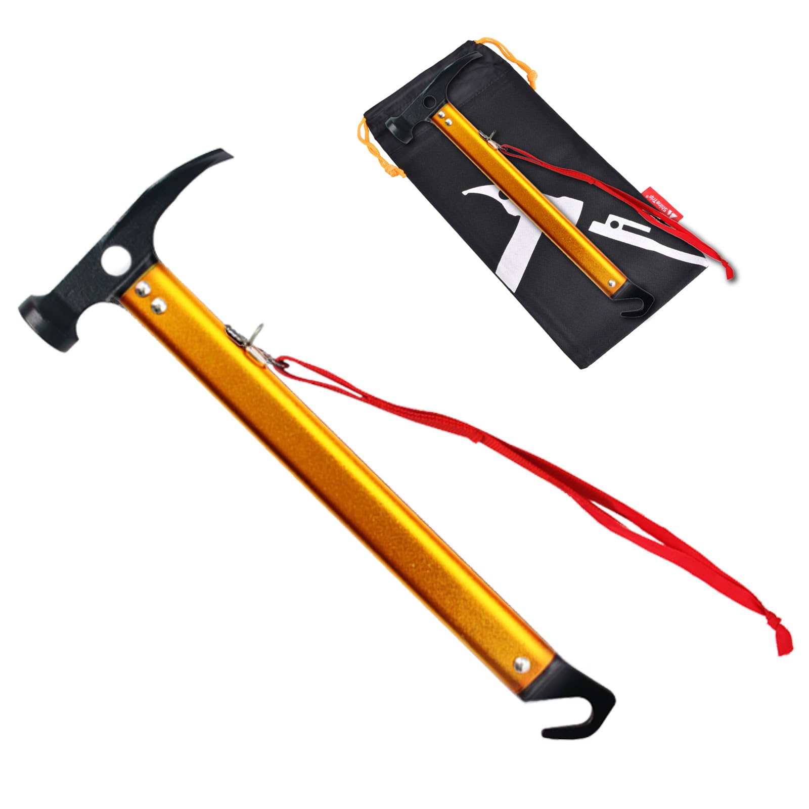 TRIWONDER Camping Hammer Tent Pegs Mallet Multifunctional Ground Pegs Puller Remover Aluminum Tent Stakes Hammer (Gold)