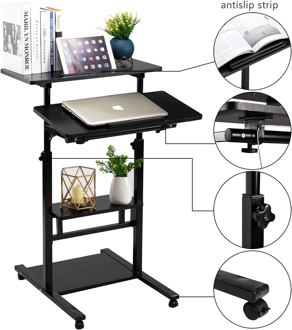 DOEWORKS Mobile Stand Up Desk, Height Adjustable Computer Work Station with Wheels, Rolling Presentation : Electronics