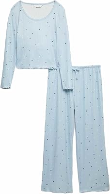 Pijama Estampado de Pointelle Mezcla De Azul Mujeres S