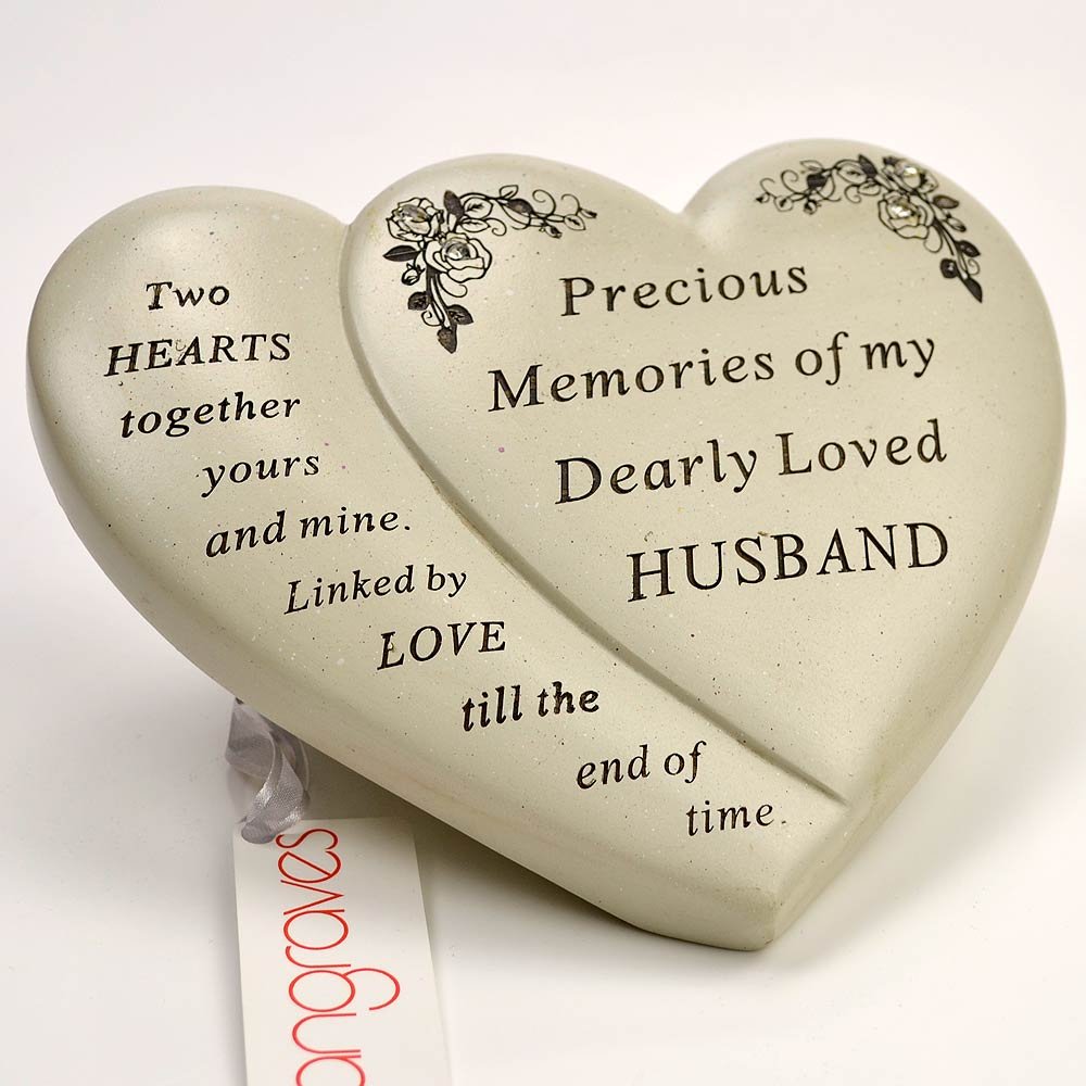 Angraves Husband Double Heart Flower Graveside Memorial Ornament Verse Plaque
