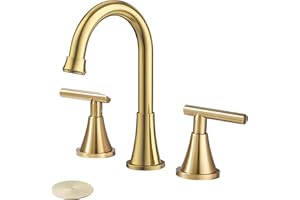 Bathroom Faucets Sink for 3 Holes, Alenart Brushed Gold Stainless Steel Bathroom Sink Faucet with Pop-up Drain and Supply Lin