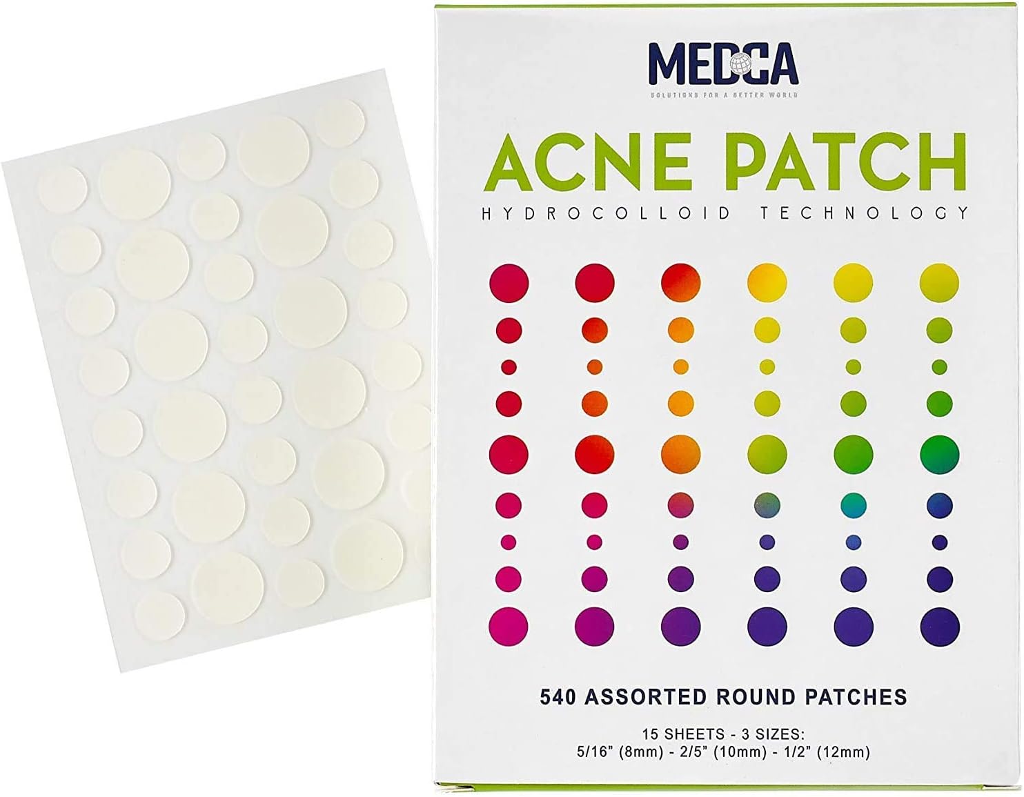 Acne Patches for Face - Hydrocolloid Bandages (540 Count) Pimple Patch in 3 Universal Sizes, Acne Spot Treatment Care for Face & Skin Spot Patch Conceals Zits, Acne, Reduces Pimples and Blackheads