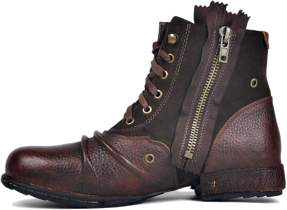 OSSTONE Retro Tanned Marrón Botas Para Moto Botines Hombre De