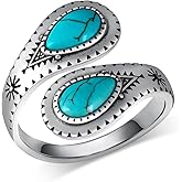 Naxidaze Genuine Turquoise Spoon Ring Sterling Silver Western Thumb Rings Vintage Western Turquoise Jewelry for Women