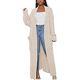 SHINFY Women Long Sleeve Open Front Knit Long Cardigan Casual Knitted Maxi Sweater Coat Outwear with Pockets