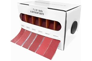 6 Grits 1" x 26 Ft Emery Cloth Roll, 80 150 240 320 400 600 Grit Abrasive Sandpaper Rolls with Dispenser, Wet and Dry Sand Pa