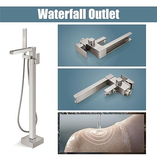 Aolemi Floor Mount Bathtub Faucet Freestanding Tub Filler Matte Black Standing High Flow Shower - View #5